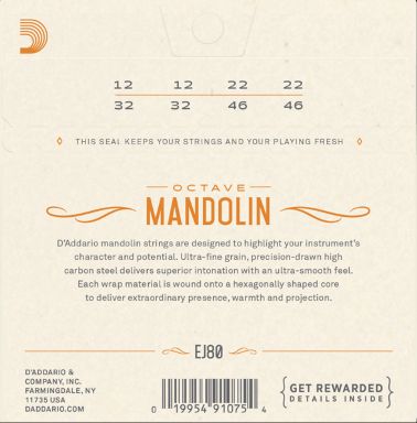 D'Addario Ej80 Muta Mandolino Octave Phospore Bronze