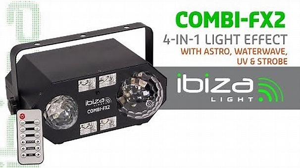 Ibiza COMBI-FX2 Effetto Luci Astro Waterwave UV e Strobo 4 in1 con Telecomando
