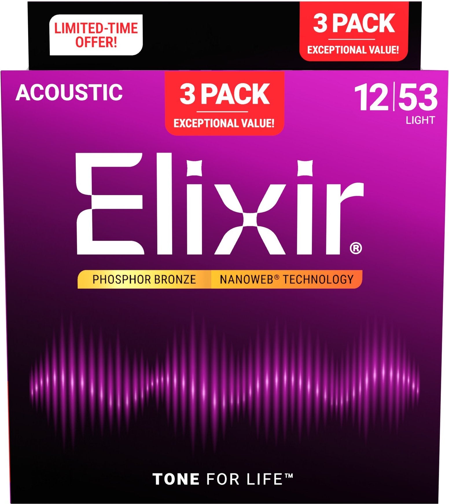 Elixir 3-pack 16569 acoustic phosphor bronze nanoweb