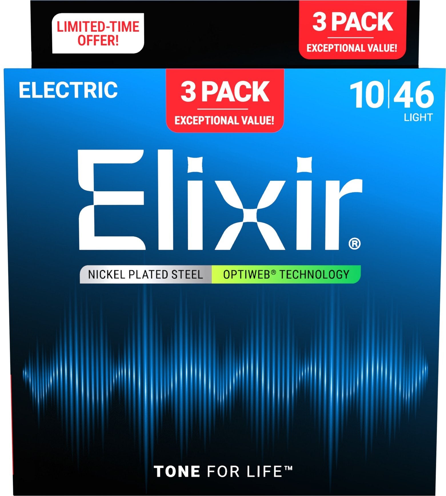 Elixir 3-pack 16572 electr nickel plated steel optiweb