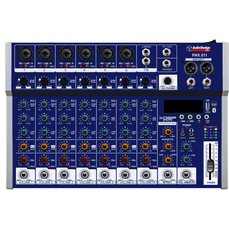 Audiodesign Pmx611 Mixer Professionale Usb Bluetooth 24 Effetti con Dsp