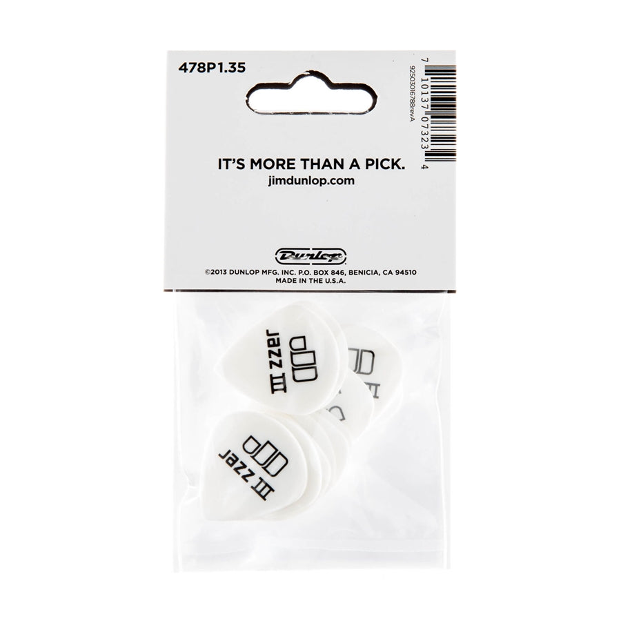 Dunlop 478P1.35 TORTEX WHITE JAZZ III, 135MM