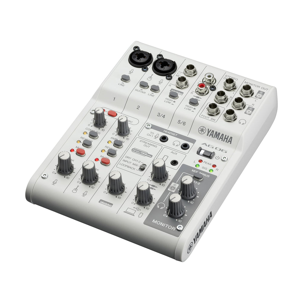 Yamaha AG06Mk2 White 6-Channel Live Streaming Mixer with USB and Audio Interface