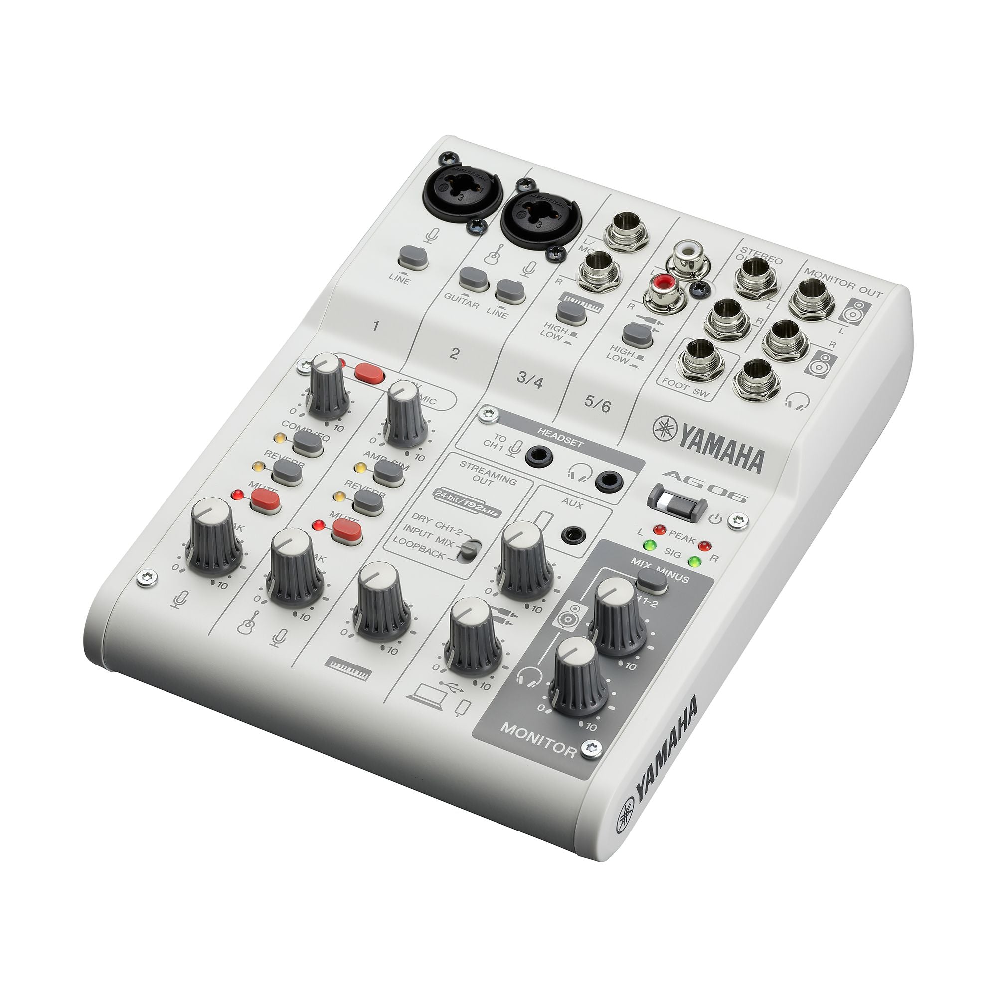 Yamaha AG06Mk2 White 6-Channel Live Streaming Mixer with USB and Audio Interface