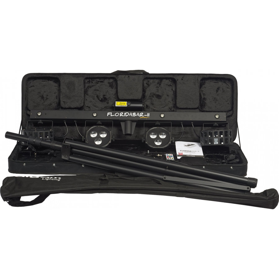 Algam Lighting FLORIDABAR-II Kit su Treppiede Par + Derby + Strobo + Laser con Telecomando IR