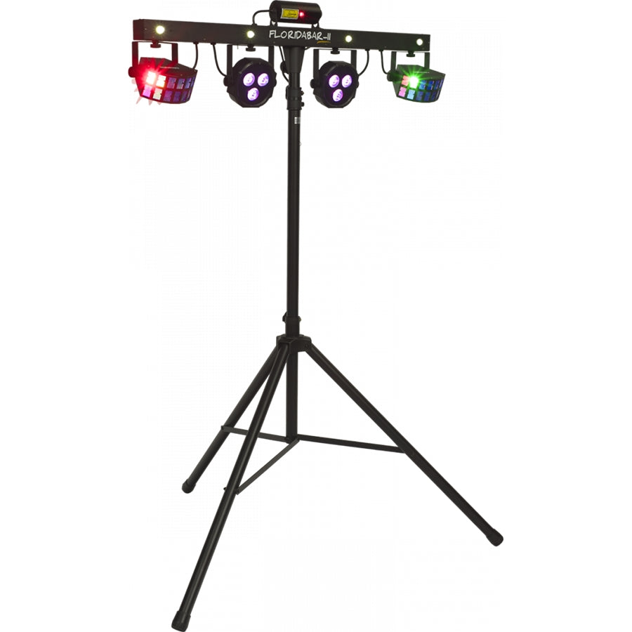 Algam Lighting FLORIDABAR-II Kit su Treppiede Par + Derby + Strobo + Laser con Telecomando IR