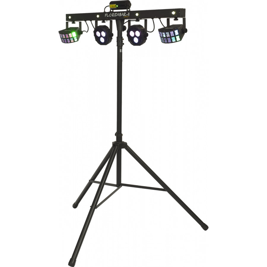 Algam Lighting FLORIDABAR-II Kit su Treppiede Par + Derby + Strobo + Laser con Telecomando IR