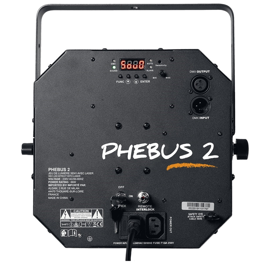 Algam Lighting PHEBUS 2 Effetto 3 in 1 Derby + Strobo/Wash + Laser RG