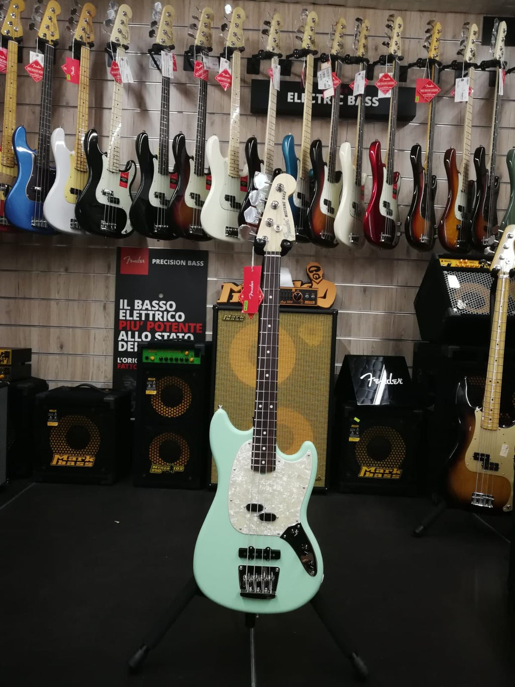 Fender American Performer Mustang Bass Satin Surf Green