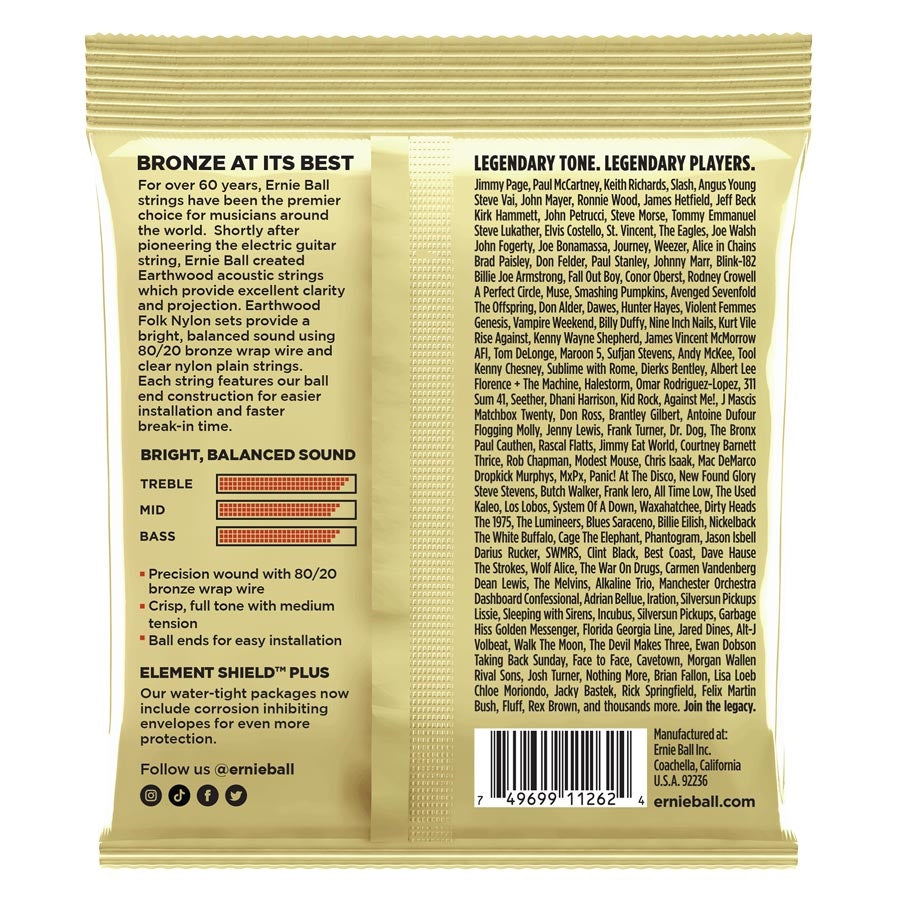 Ernie Ball 3069 Earthwood Folk Nylon, Pk 28 42