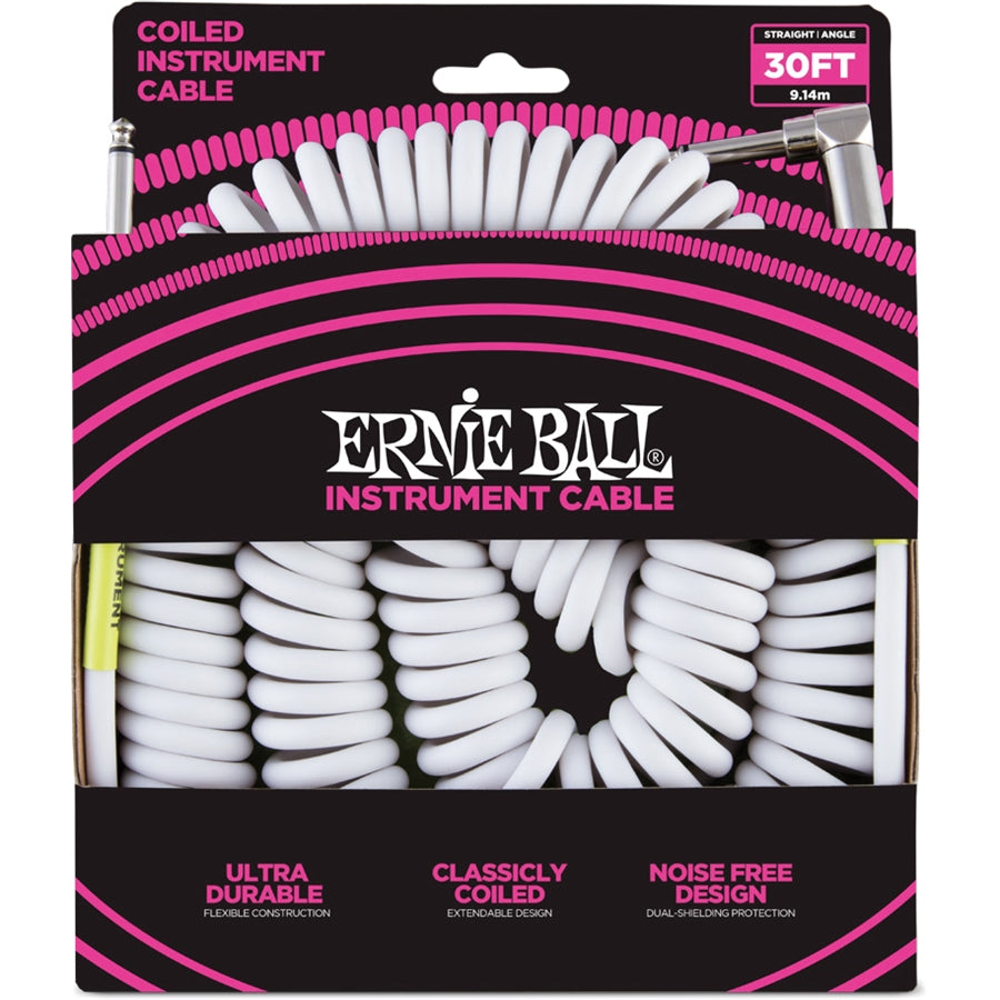 Ernie Ball 6045 Coiled Instrument Cable White 30 ft