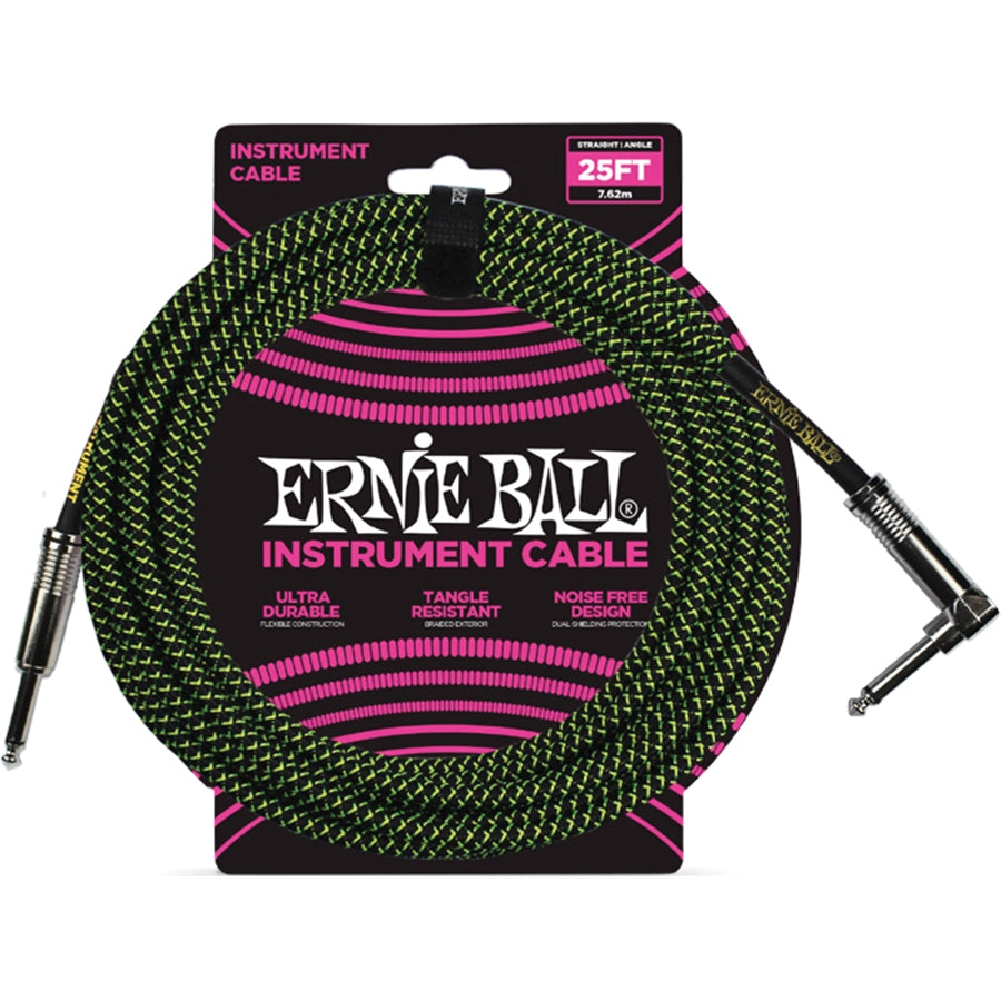 Ernie Ball 6066 Braided Black/Green Cable 25 ft