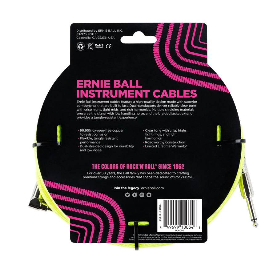 Ernie Ball 6080 Cavo Braided Neon Yellow 3,05 m