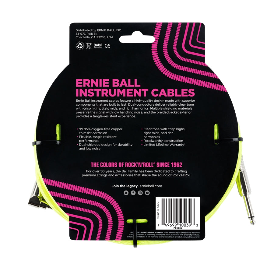 Ernie Ball 6085 Cavo Braided Neon Yellow 5,49 m