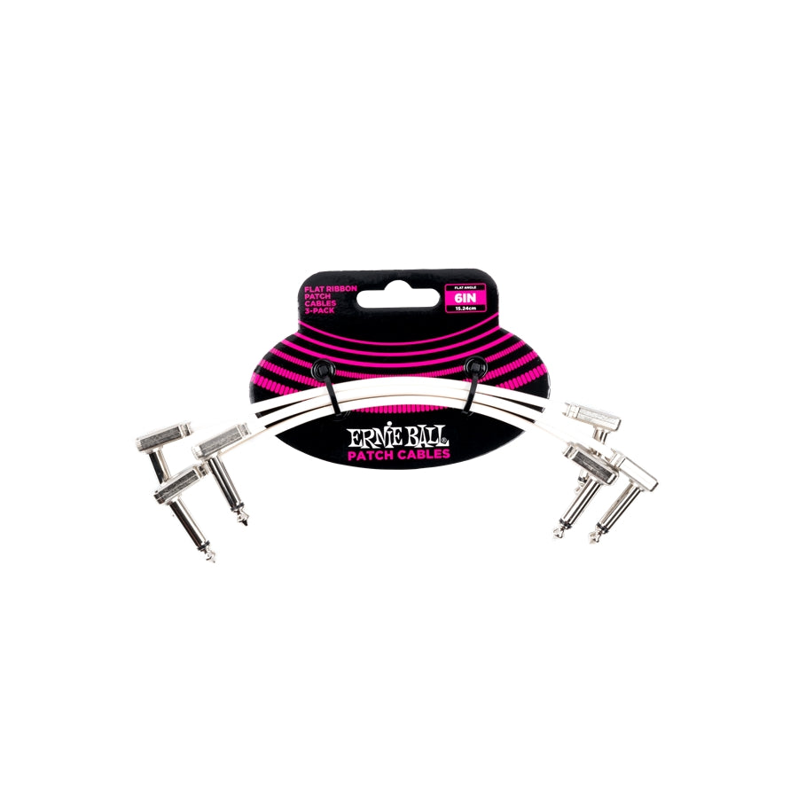 Ernie Ball 6385 Flat Ribbon Patch Cable White 15.24cm 3Pk