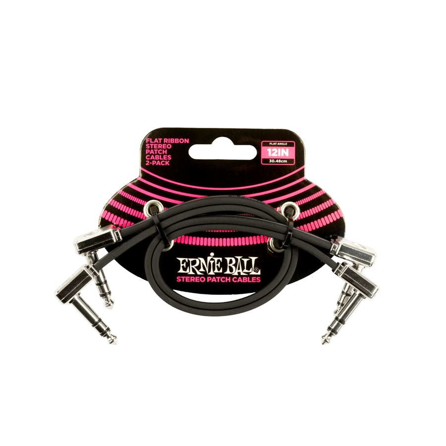 Ernie Ball 6405 Flat Ribbon Stereo Patch Cable 12in 2-Pk