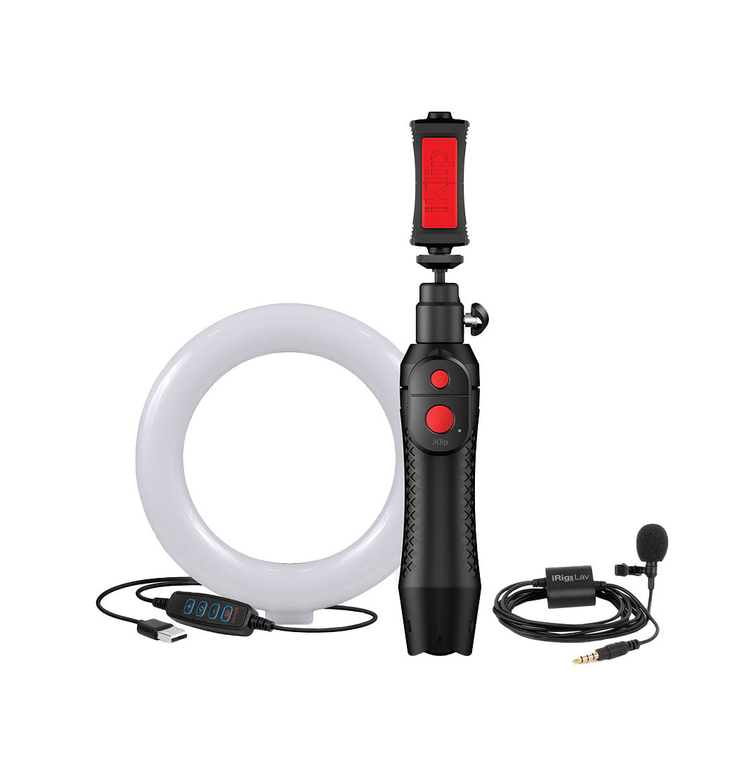 IK Multimedia iRig Video Creator Bundle - iRig Mic Lav, iKlip Grip Pro e led ring da 6''