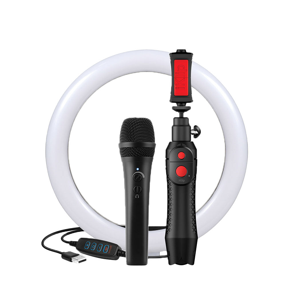 IK Multimedia iRig Video Creator HD Bundle - iRig Mic HD 2, iKlip Grip Pro led ring da 10''
