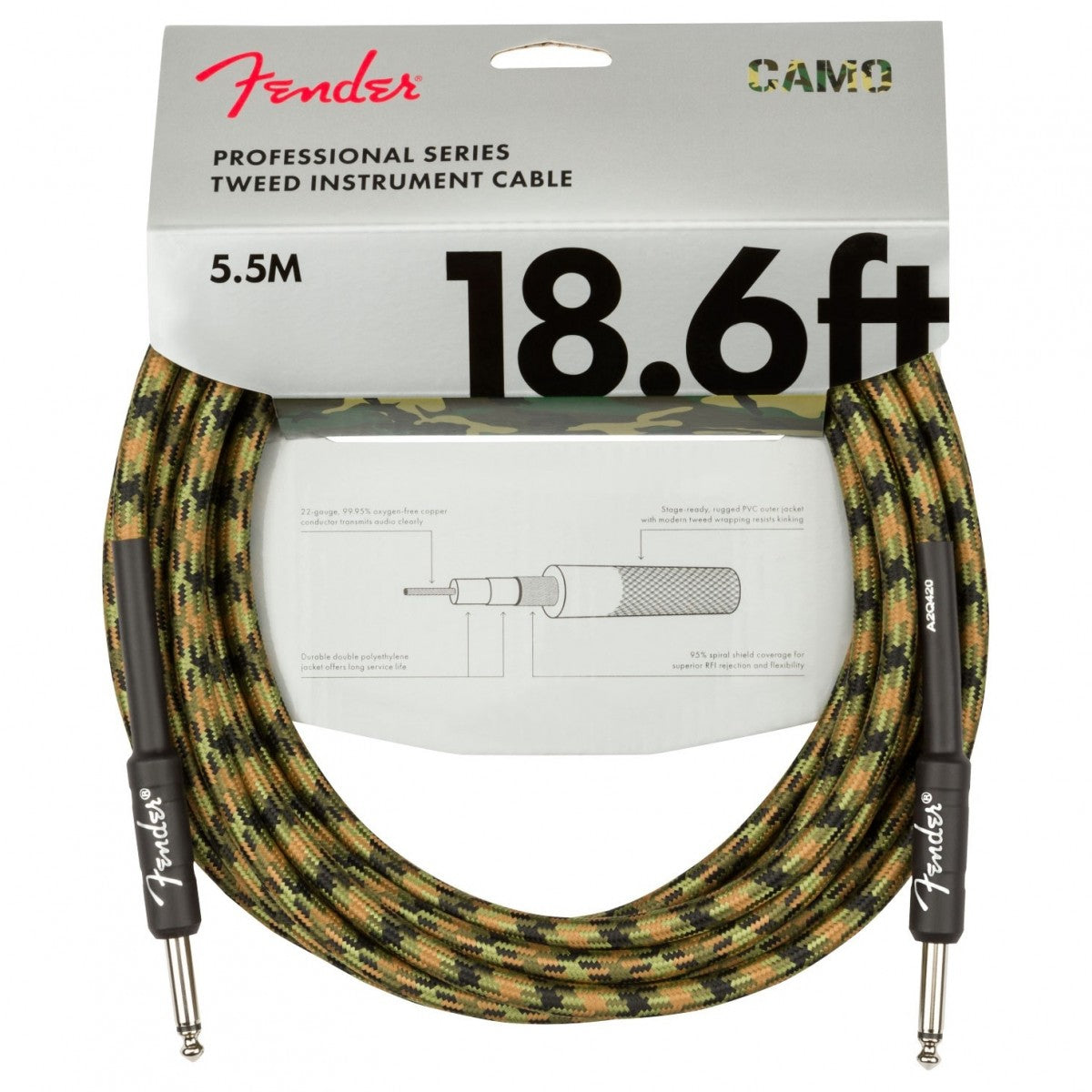Fender Professional Instrument Cable Straight/Straight Mt5,5 Woodland Camo