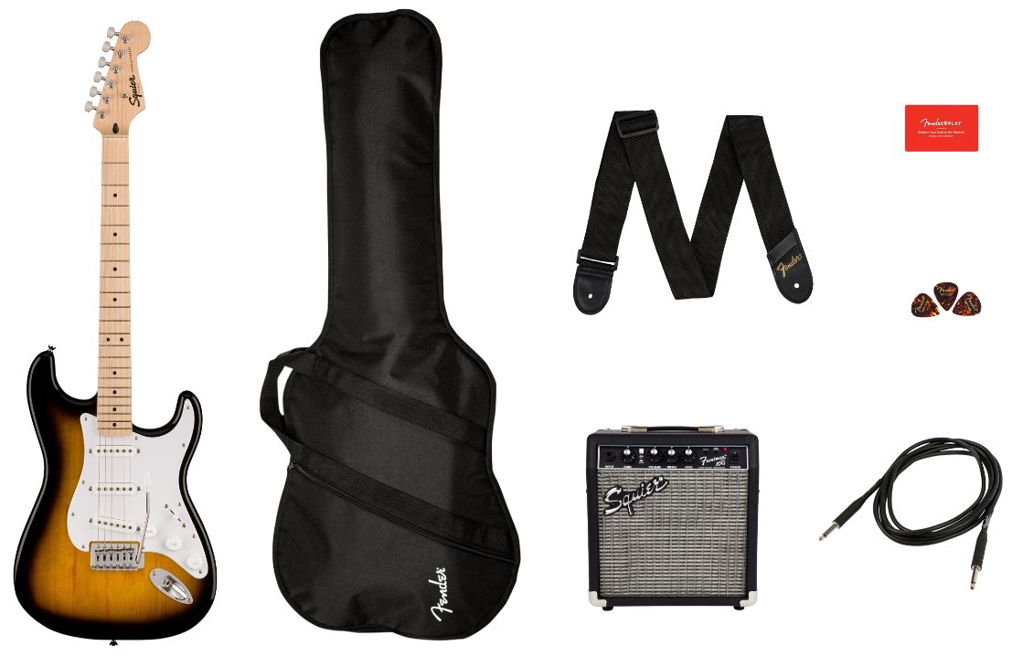 Squier Sonic Stratocaster Pack Maple 2-Color Sunburst Gig Bag 10G