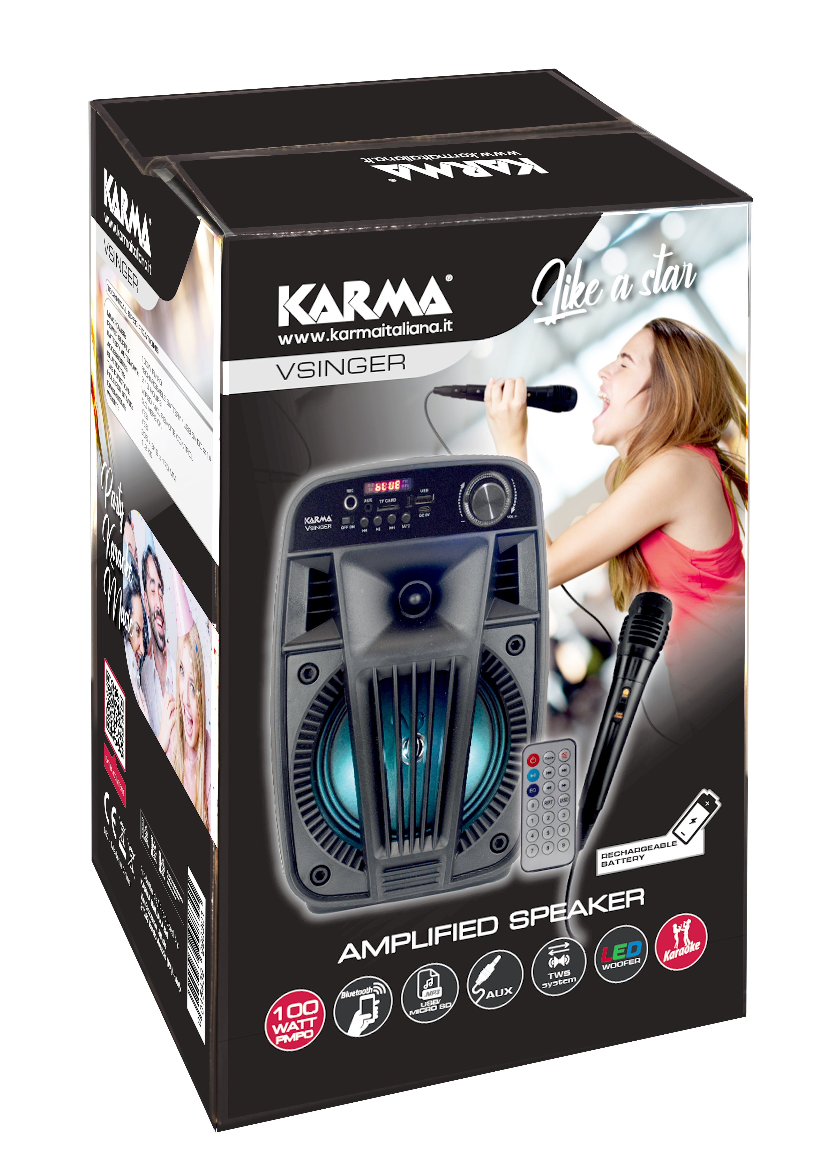 Karma Diffusore Amplificato con Microfono e Lettore MP3 100W