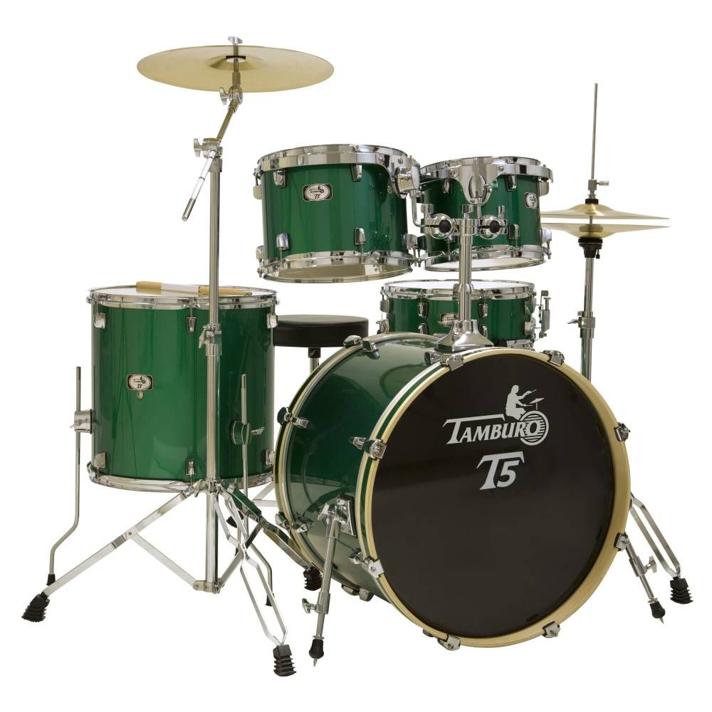 Tamburo Batteria T5 Green Sparkle con Piatti e Loro Supporti e Sgabello