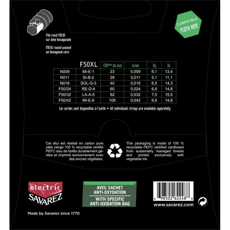 Savarez F50XL Corde Focus per Chitarra Elettrica 9-42, Set/6