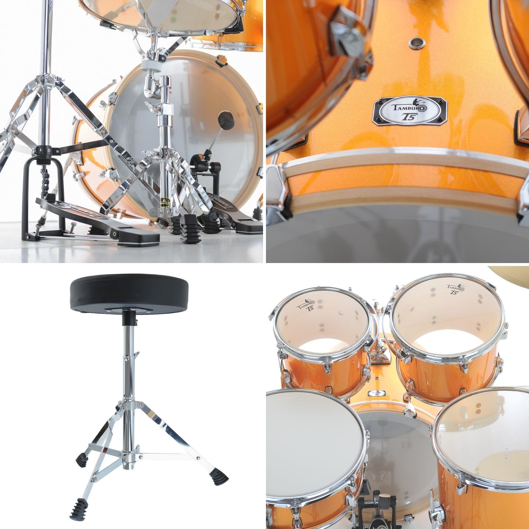 Tamburo Batteria T5 Yellow Sparkle con Piatti e Loro Supporti Sgabello e Bacchet