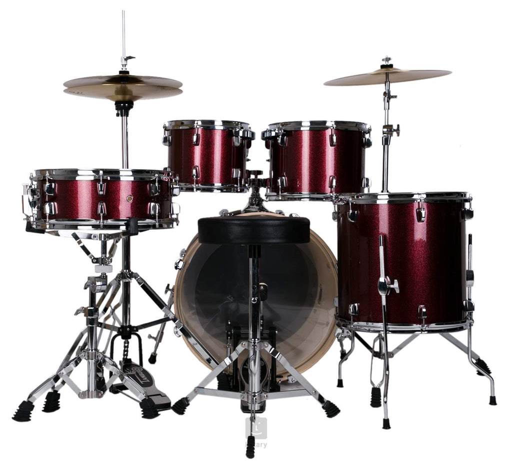 T5 Red Sparkle Drum Kit with Cymbals and Stands, Stool and Drumsticks