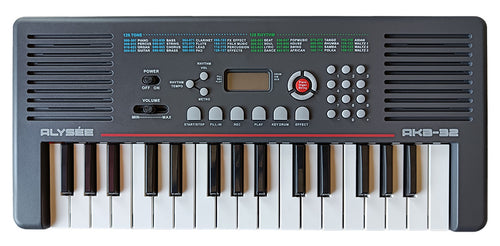 Alyse Alyse AKB-32 - Tastiera Musicale Portatile con 32 Tasti, Pianola Scuola Media Compatta con 30 Brani Dimostrativi, Ingresso Power Bank e Caricatore Cellulare, Uscita Cuffie, Strumenti Musicali Bambini