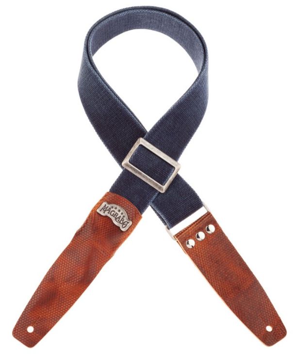 Magrabo 241136M SC Cotton Washed  Blu 5cm Tw Inkle Marrone fibbia Recta Argento