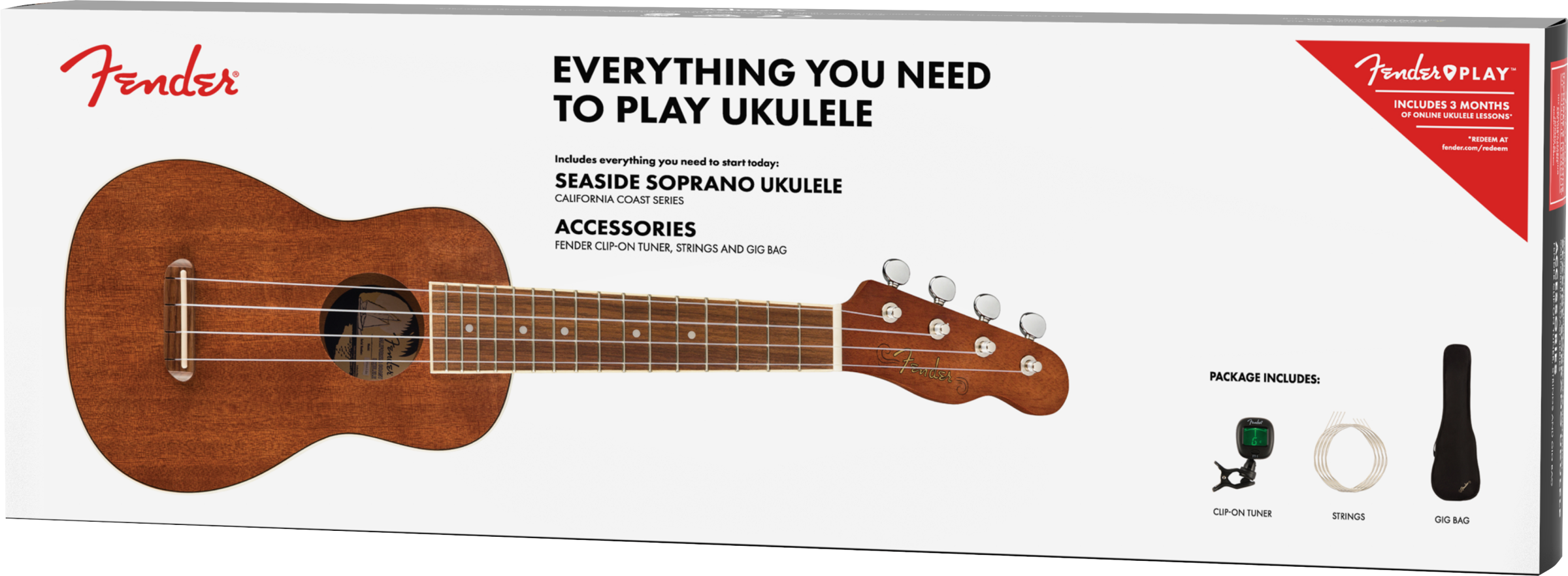 Fender Seaside Soprano Ukulele Natural Pack