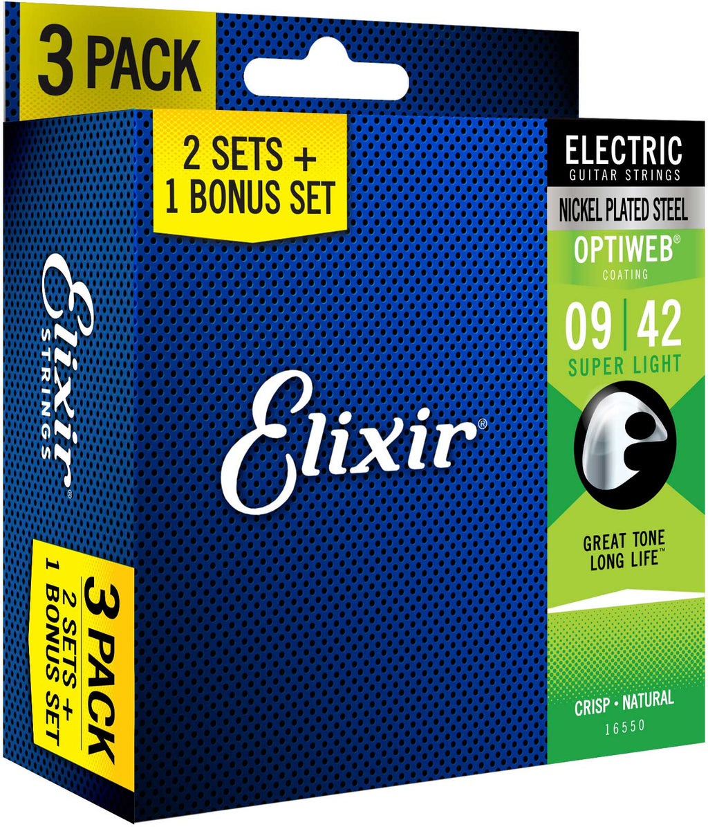 Elixir 3x2 pack 16550 electr nickel plated steel optiweb