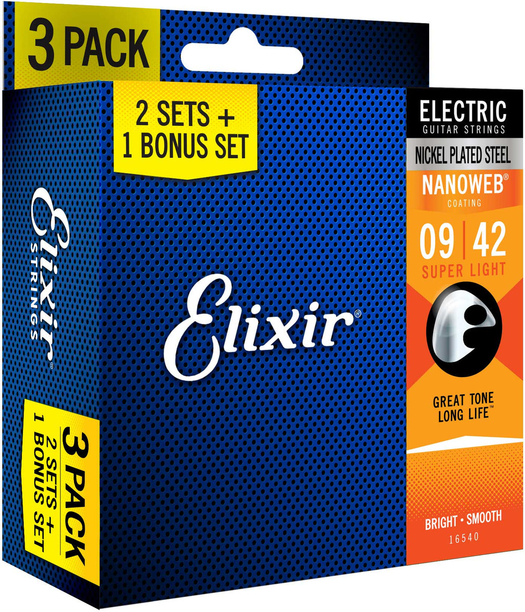 Elixir 3x2 pack 16540 electr nickel plated steel nanoweb