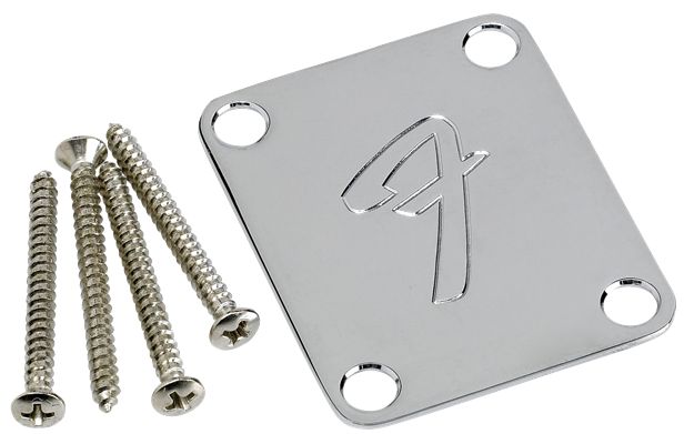 Fender Neck Plate F Chrome 4 Fori C/Viti