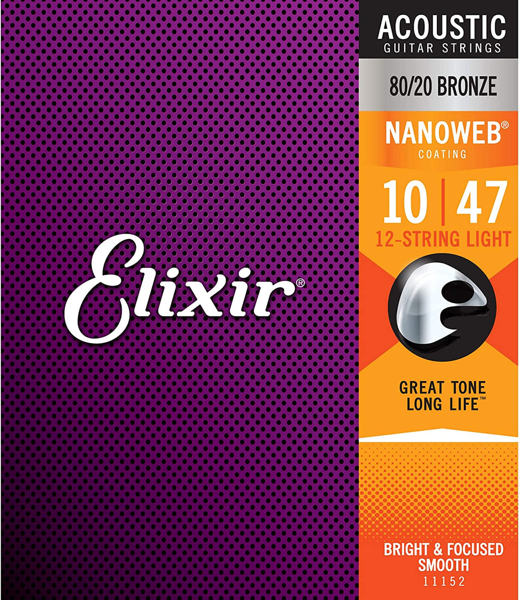Elixir 11152 Nanoweb 80/20 Bronze Per Chitarra Acustica 12 Corde 10-047
