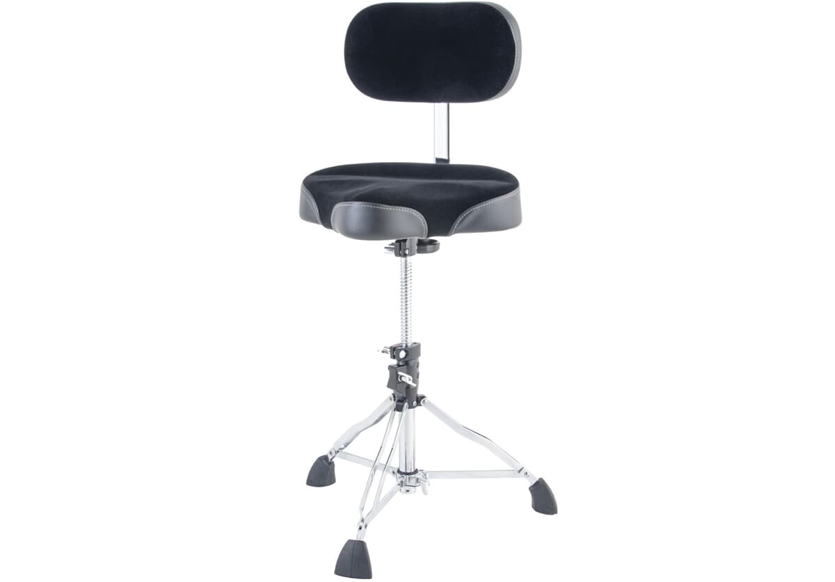 Dixon PSN-12MB - drum stool w/backrest - saddle seat Black/Grey fabric - double-braced