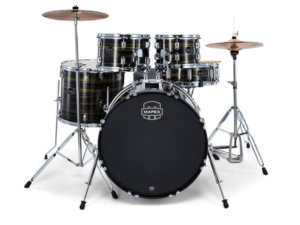 Mapex it Cm5044ftcfj comet fusion 5 pezzi ebony yellow grain con hardware e piatti