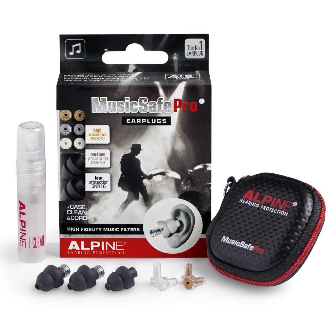 Alpine Kit Auricolari per Protezione Uditiva con 3 Filtri Attenuazione Black Ed