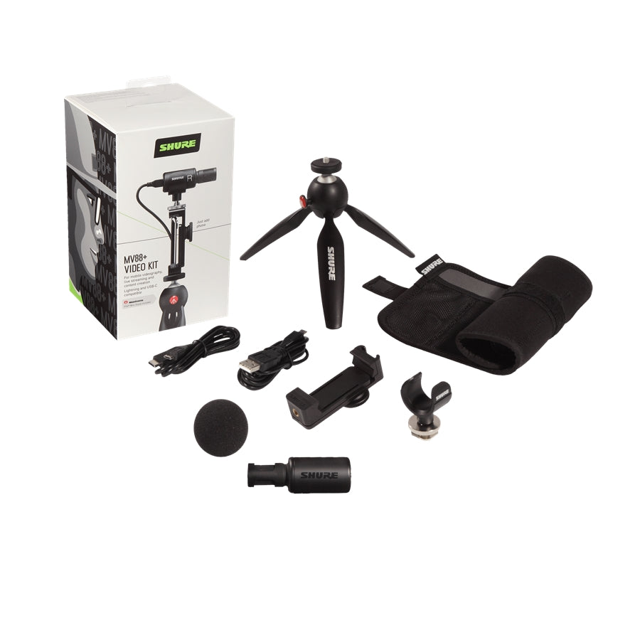 Shure MV88+ VIDKIT Kit mic MV88+, mini cavalletto, clamp smartphone