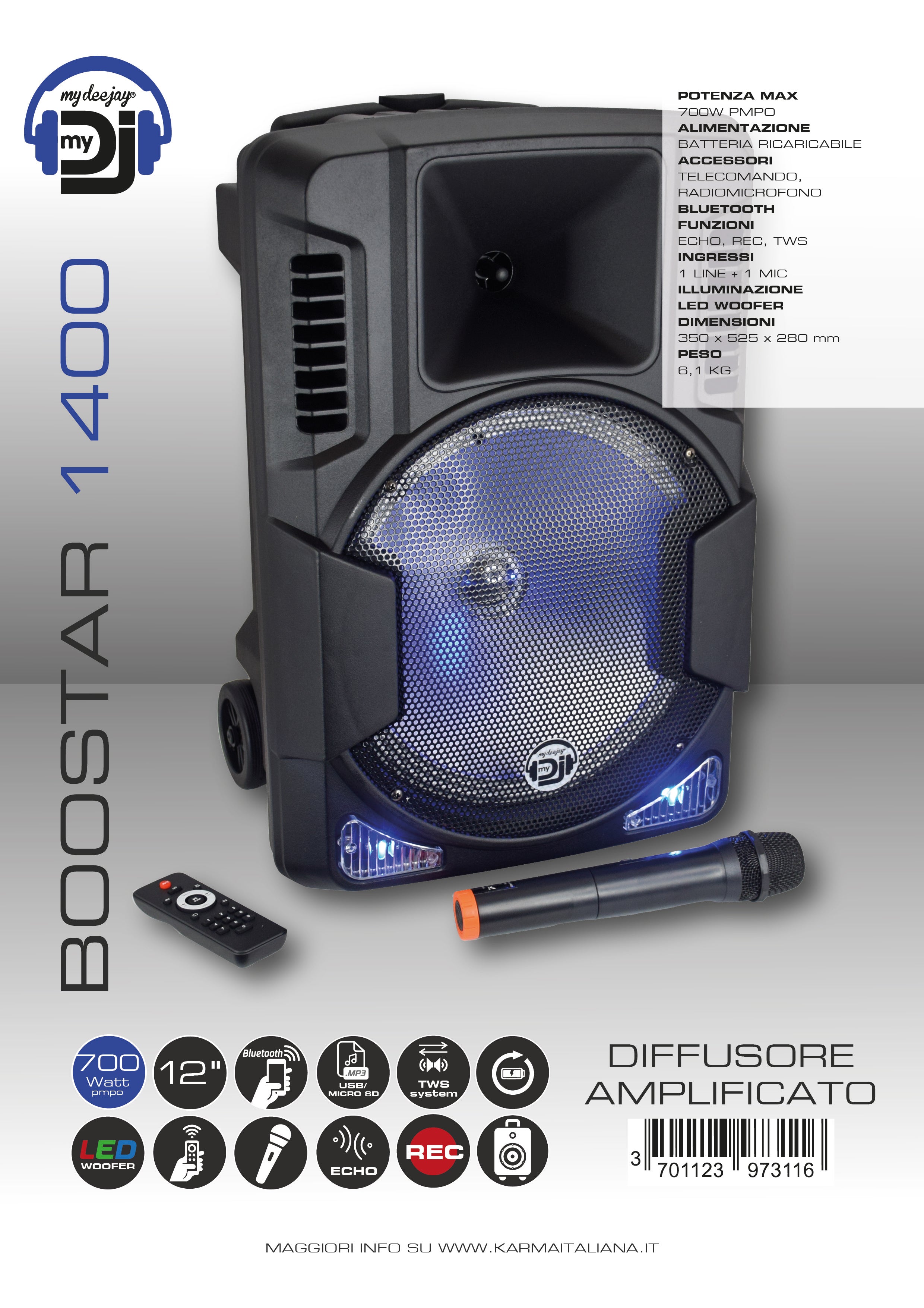 Karma Amplified Loudspeaker with Wireless Microphone 700W