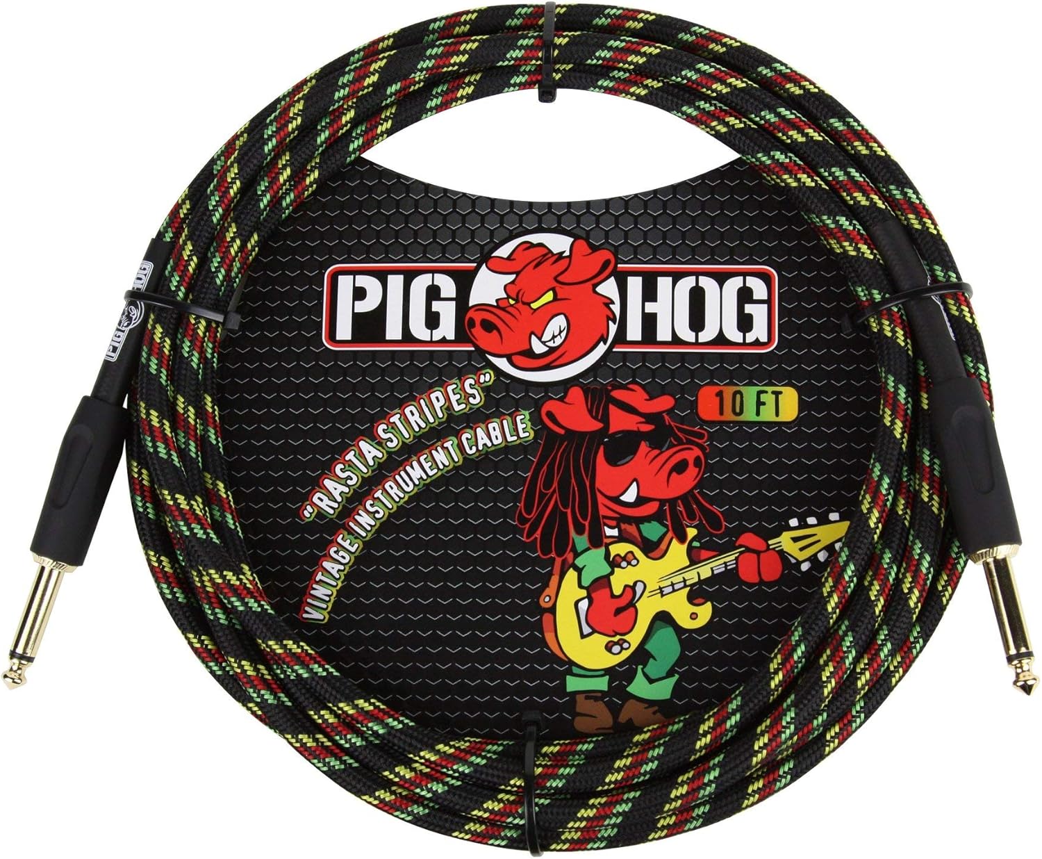 Pig Hog Rasta Stripes Instrument Cable 3 Mt.