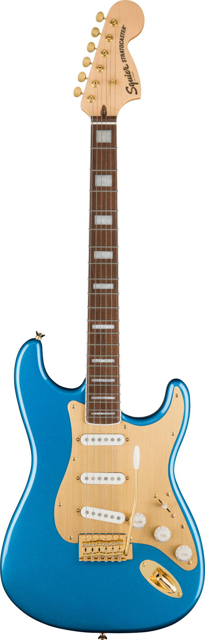 Squier 40Th Anniversary Stratocaster Gold Anodized Pickguard Lake Placid Blue