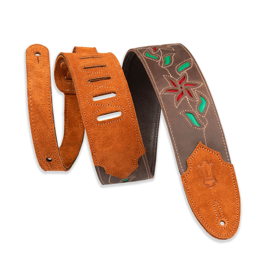 Levy's 4FV-DBR_RED Flowering Vine Series Leather Strap Brown Red Flowers 2.5"