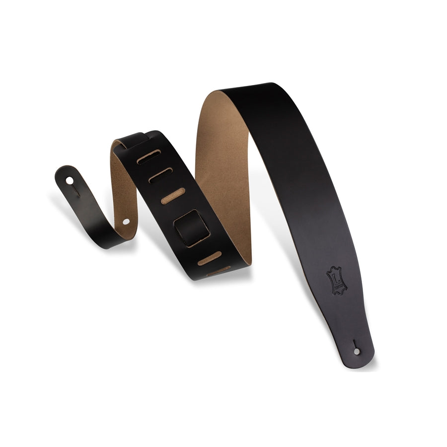 Levy's M26-BLK 2 1/2" Full-Grain Black Leather Guitar Strap with Natural Backing