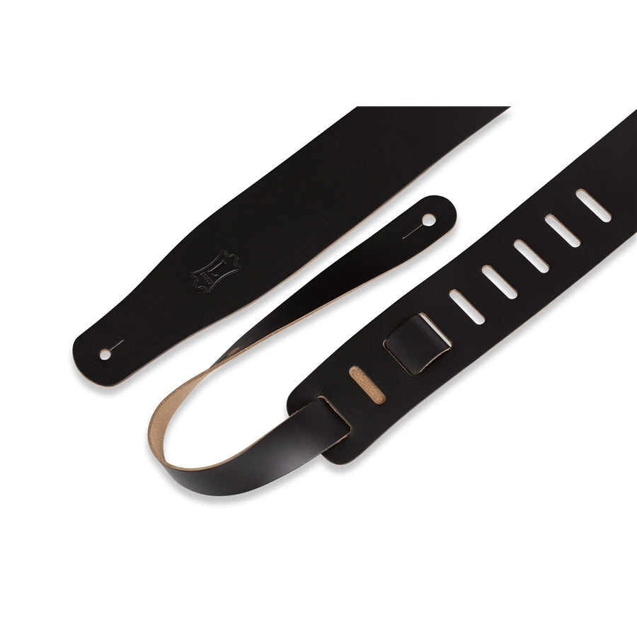 Levy's M26-BLK 2 1/2" Full-Grain Black Leather Guitar Strap with Natural Backing
