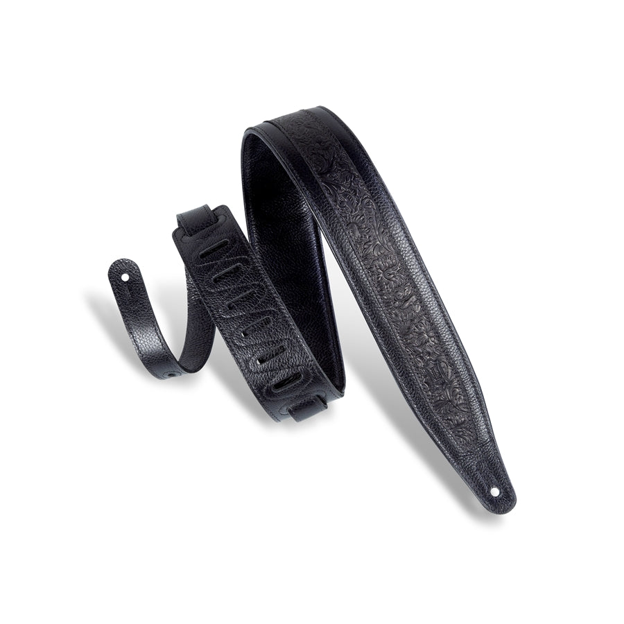 Levy's M317FG-BLK Tracolla in pelle con rilievo fiorentino Black 2 1/2"