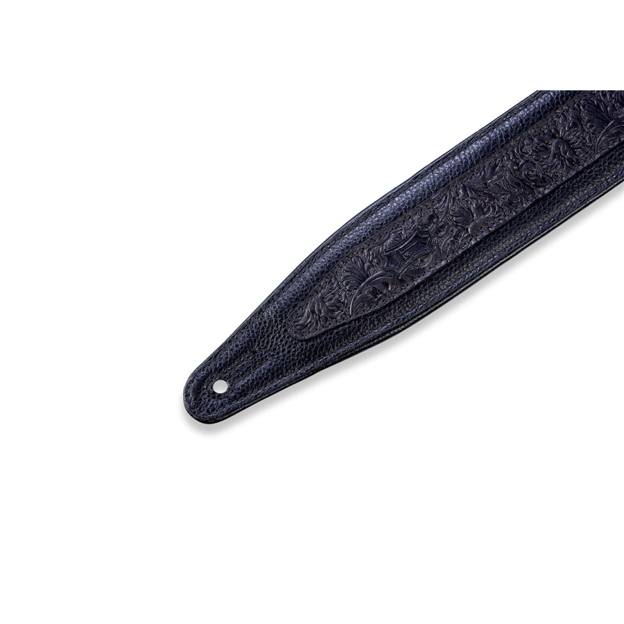 Levy's M317FG-BLK Tracolla in pelle con rilievo fiorentino Black 2 1/2"