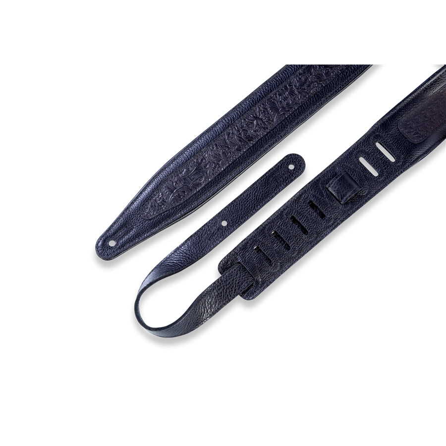 Levy's M317FG-BLK Tracolla in pelle con rilievo fiorentino Black 2 1/2"