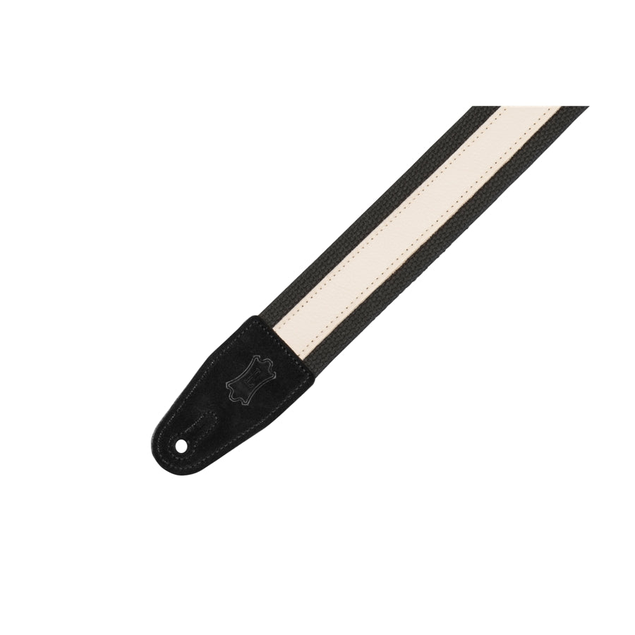 Levy's MC2CG-BLK-CRM Tracolla in cotone Black con strip in pelle Cream 2"